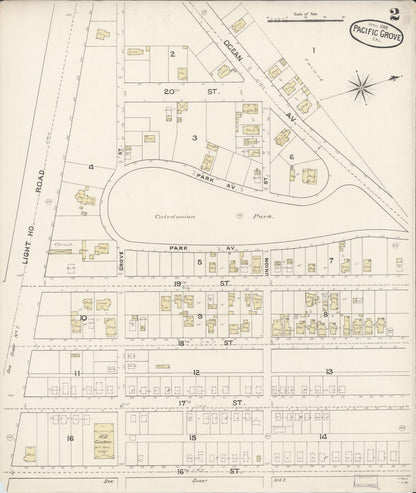 Sanborn Fire Insurance Map from Pacific Grove, Monterey County, California (1888), Sheet #0002 - Complete Map Set gallery image, historic Sanborn map, vintage wall art, California California