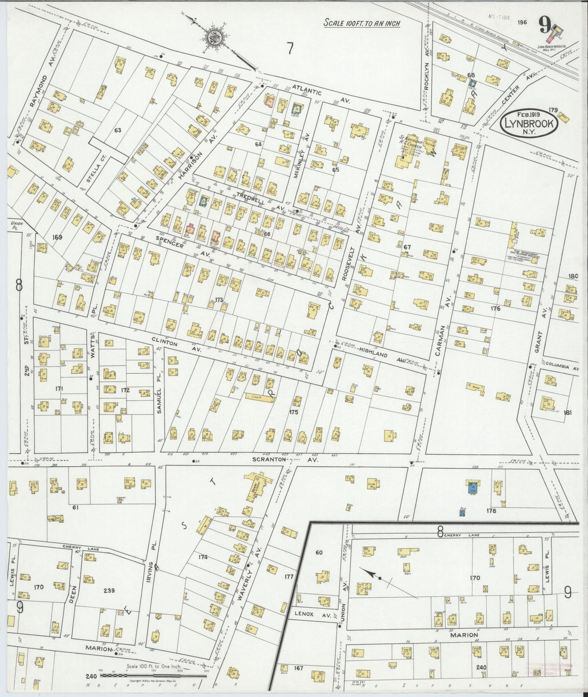Sanborn Fire Insurance Map from Lynbrook, Nassau County, New York (1919), Sheet #0009 - Complete Map Set gallery image, historic Sanborn map, vintage wall art, New York New York