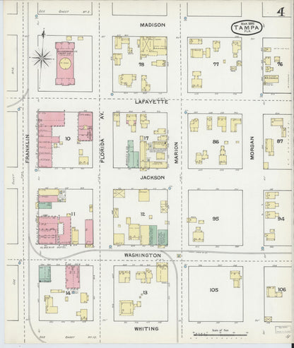Sanborn Fire Insurance Map from Tampa, Hillsborough County, Florida (1892), Sheet #0004 - Complete Map Set gallery image, historic Sanborn map, vintage wall art, Florida Florida