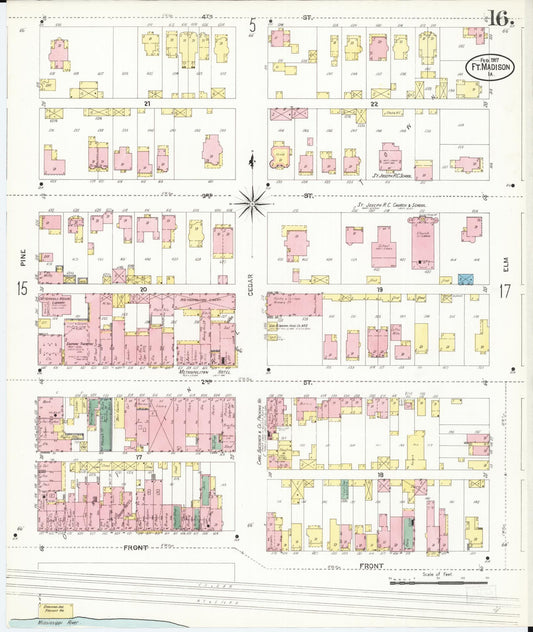 Sanborn Fire Insurance Map from Fort Madison, Lee County, Iowa (1907), Sheet #0016 - Historic Sanborn Fire Insurance Map Print, vintage old map wall art