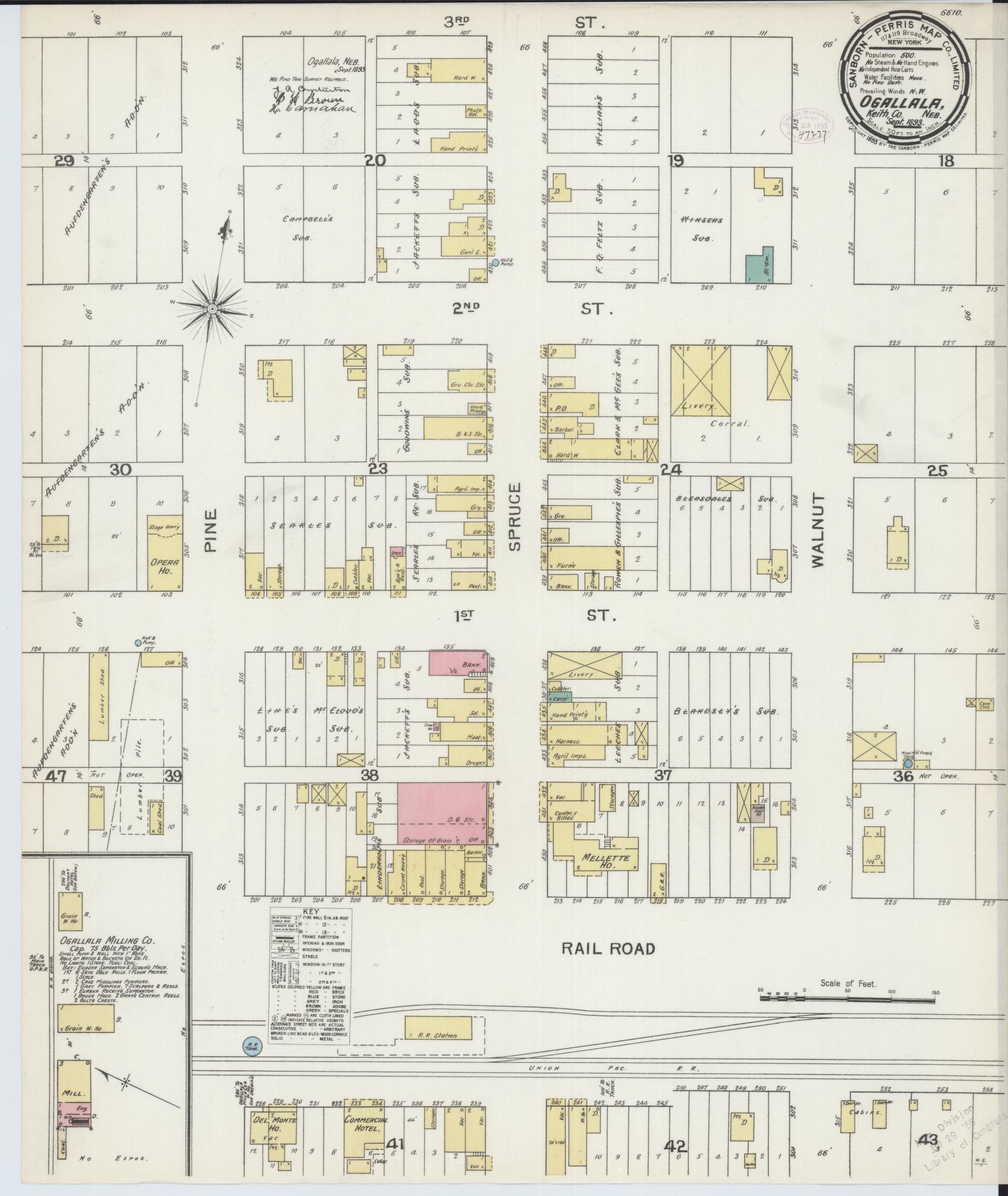 Sanborn Fire Insurance Map from Ogallala, Keith County, Nebraska (1893), Sheet #0001 - Historic Sanborn Fire Insurance Map Print, vintage old map wall art, antique decor, genealogy gift, Nebraska Nebraska map