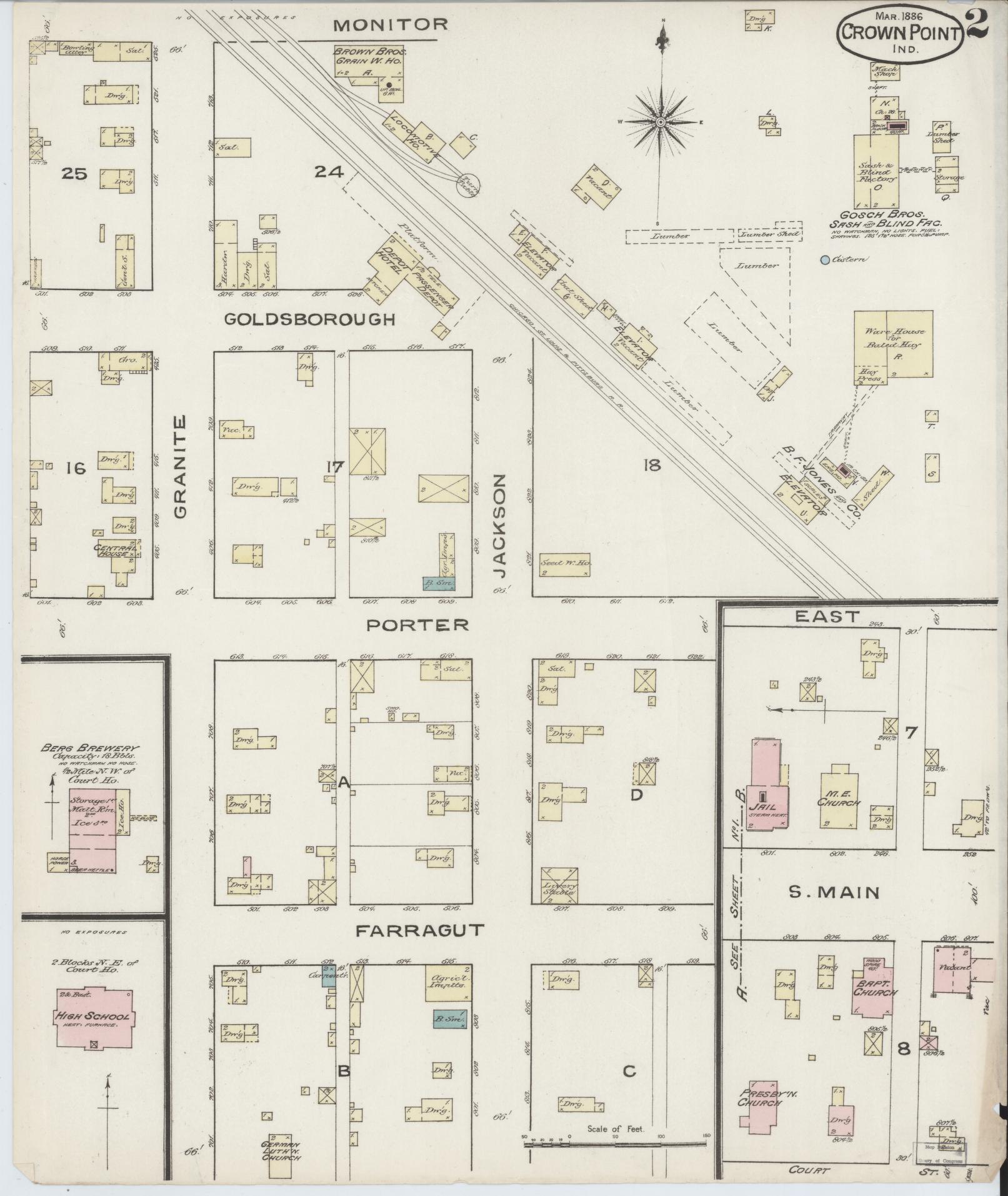 Sanborn Fire Insurance Map from Crown Point, Lake County, Indiana (1886), Sheet #0002 - Complete Map Set gallery image, historic Sanborn map, vintage wall art, Indiana Indiana