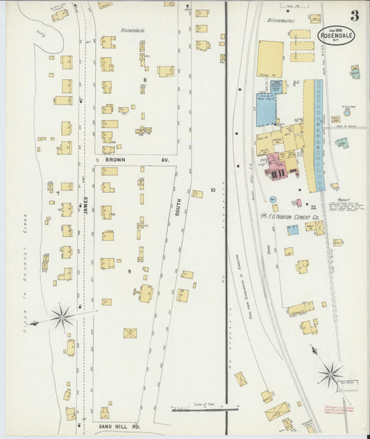 Sanborn Fire Insurance Map from Rosendale, Ulster County, New York (1898), Sheet #0003 - Historic Sanborn Fire Insurance Map Print, vintage old map wall art, antique decor, genealogy gift, New York New York map