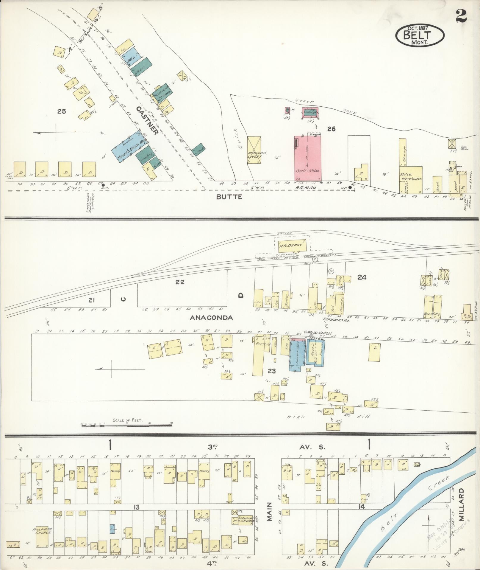 Sanborn Fire Insurance Map from Belt, Cascade County, Montana (1897), Sheet #0002 - Historic Sanborn Fire Insurance Map Print, vintage old map wall art, antique decor, genealogy gift, Montana Montana map