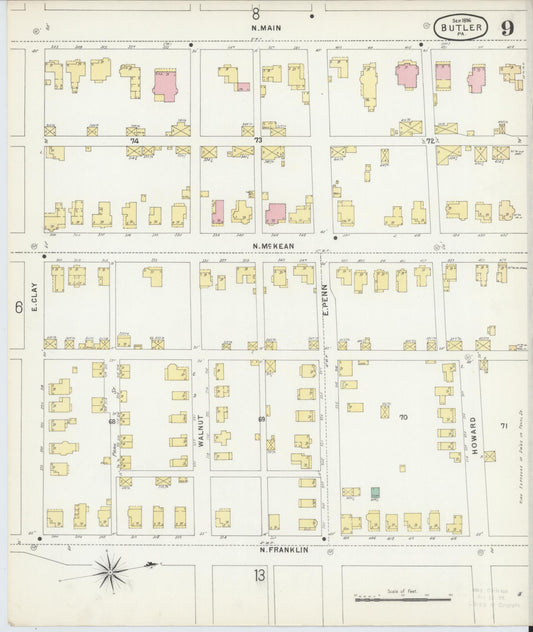 Sanborn Fire Insurance Map from Butler, Butler County, Pennsylvania (1896), Sheet #0009 - Historic Sanborn Fire Insurance Map Print, vintage old map wall art, antique decor, genealogy gift, Pennsylvania Pennsylvania map