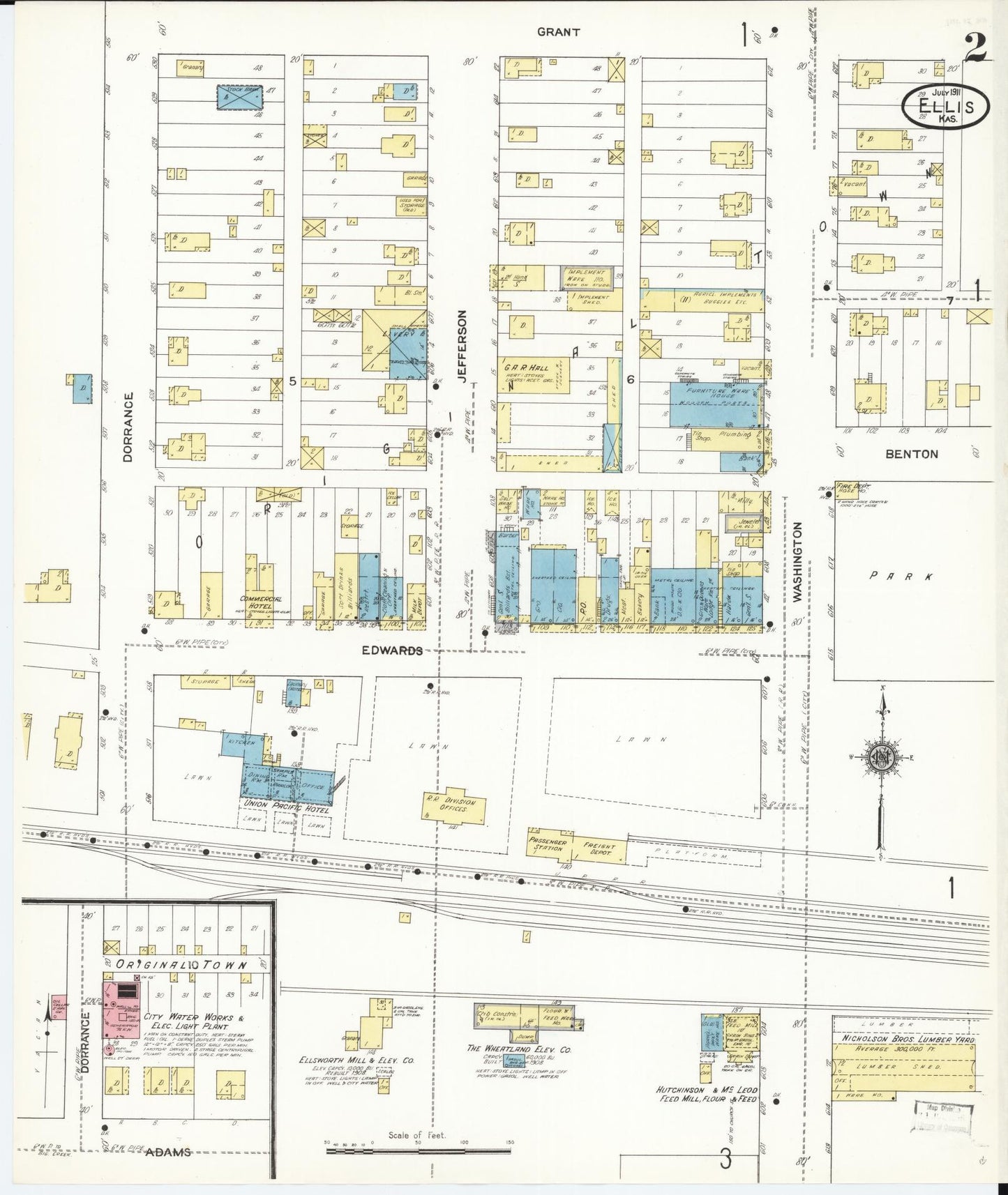 Sanborn Fire Insurance Map from Ellis, Ellis County, Kansas (1911), Sheet #0002 - Complete Map Set gallery image, historic Sanborn map, vintage wall art, Kansas Kansas
