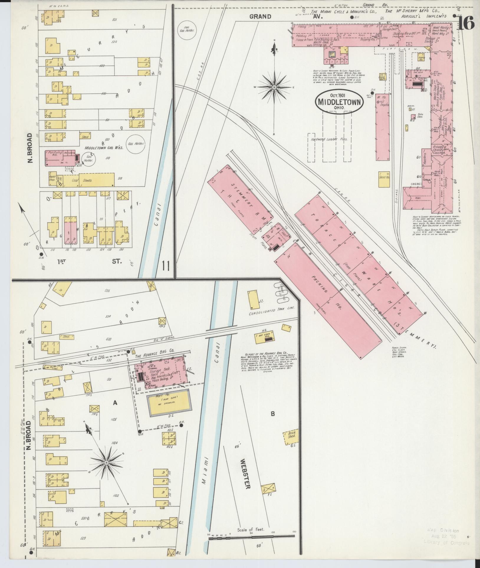 Sanborn Fire Insurance Map from Middletown, Butler County, Ohio (1901), Sheet #0016 - Complete Map Set gallery image, historic Sanborn map, vintage wall art, Ohio Ohio