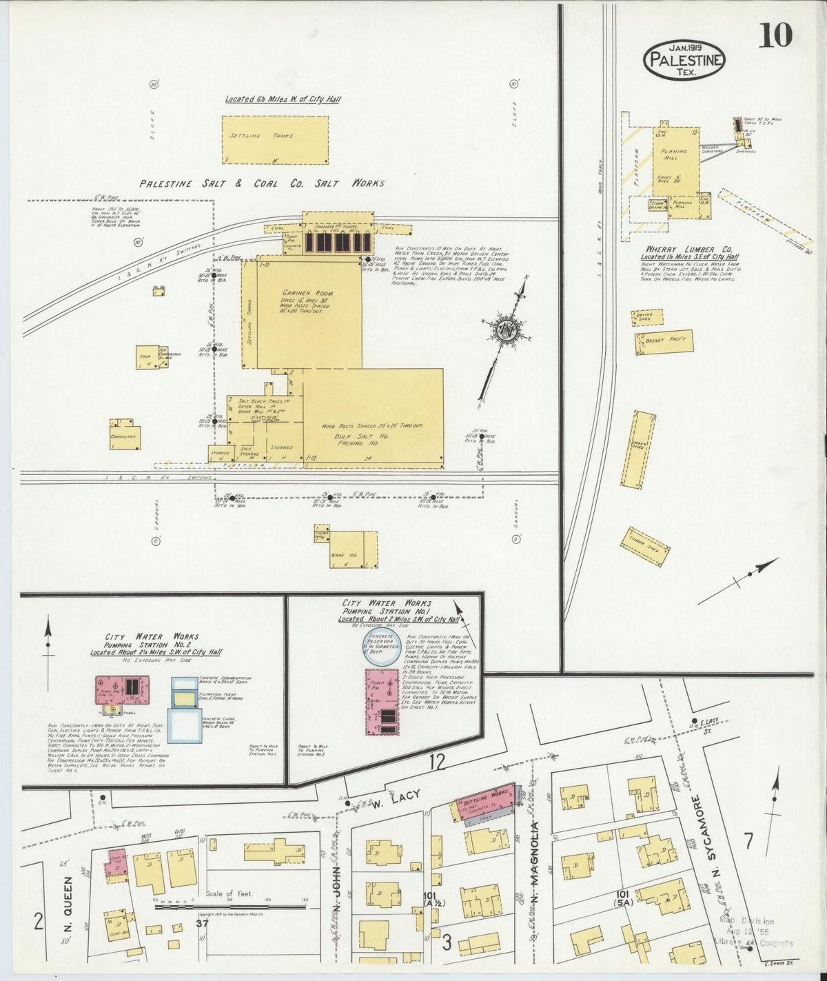 Sanborn Fire Insurance Map from Palestine, Anderson County, Texas (1919), Sheet #0010 - Complete Map Set gallery image, historic Sanborn map, vintage wall art, Texas Texas