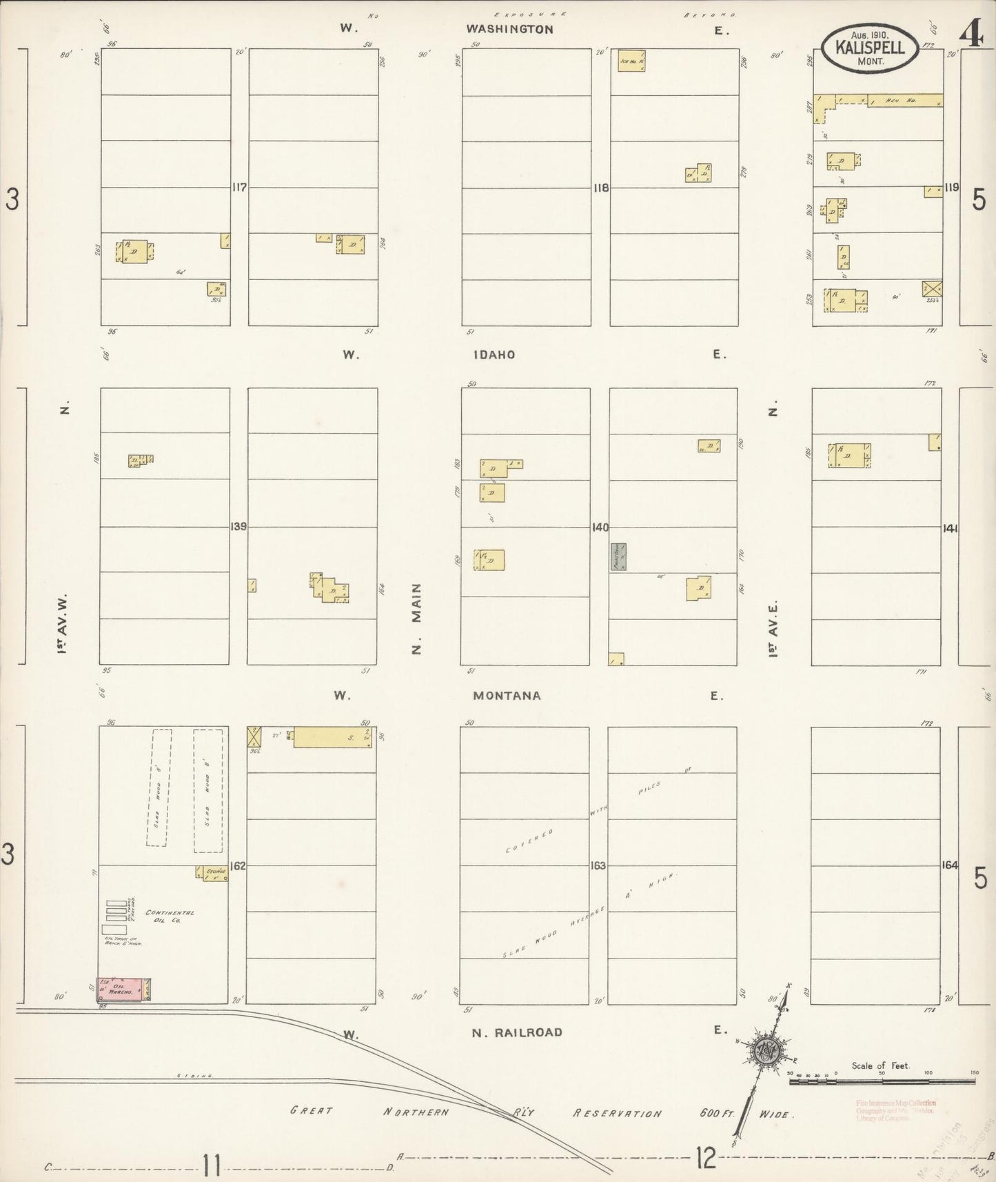 Sanborn Fire Insurance Map from Kalispell, Flathead County, Montana (1910), Sheet #0004 - Historic Sanborn Fire Insurance Map Print, vintage old map wall art, antique decor, genealogy gift, Montana Montana map