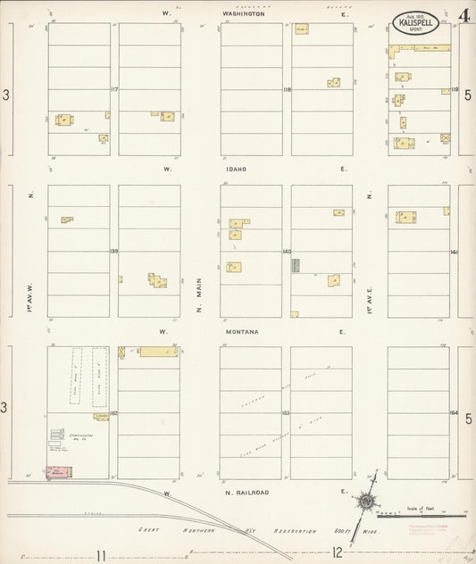 Sanborn Fire Insurance Map from Kalispell, Flathead County, Montana (1910), Sheet #0004 - Historic Sanborn Fire Insurance Map Print, vintage old map wall art, antique decor, genealogy gift, Montana Montana map