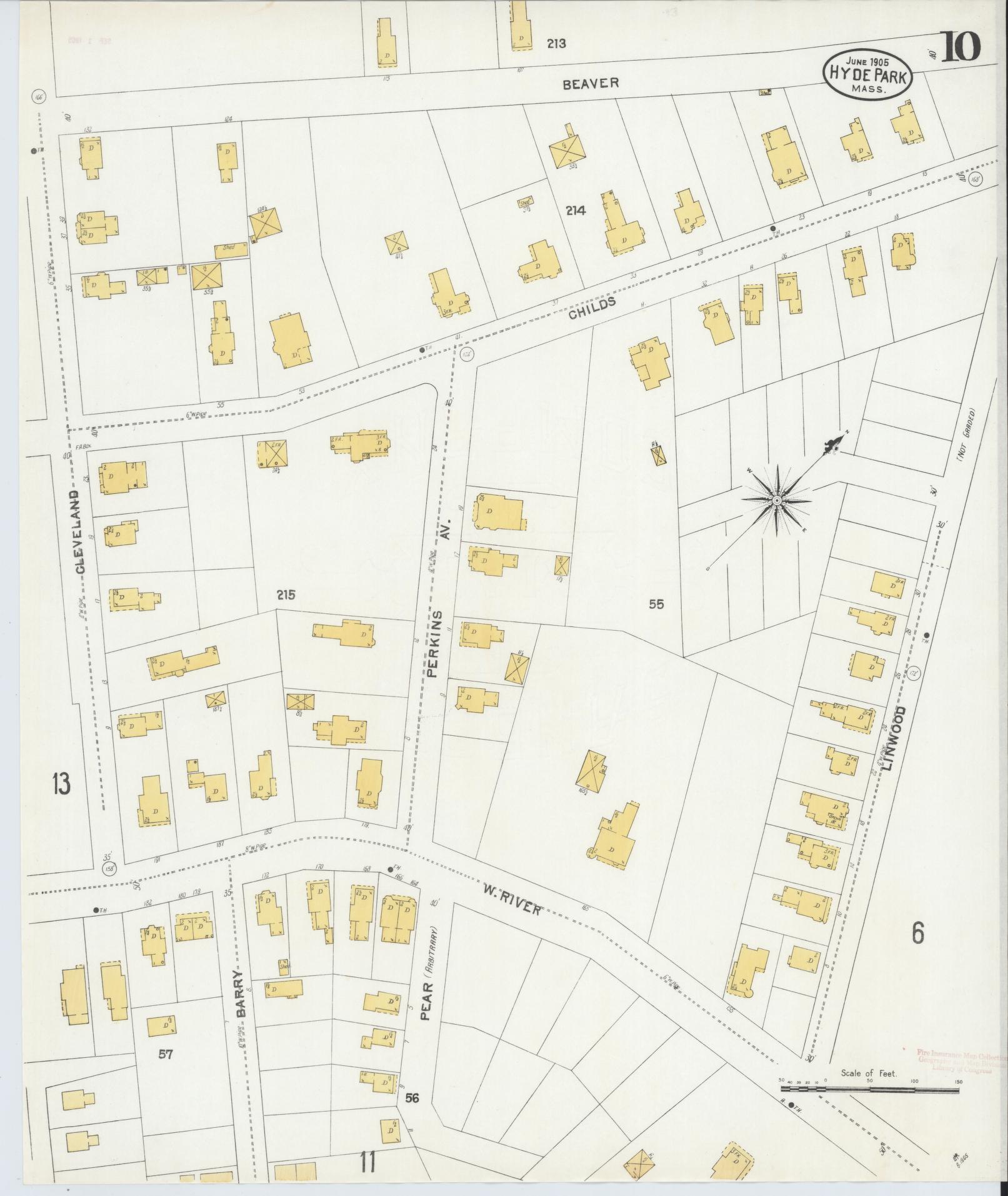 Sanborn Fire Insurance Map from Hyde Park, Norfolk County, Massachusetts (1905), Sheet #0010 - Historic Sanborn Fire Insurance Map Print, vintage old map wall art, antique decor, genealogy gift, Massachusetts Massachusetts map