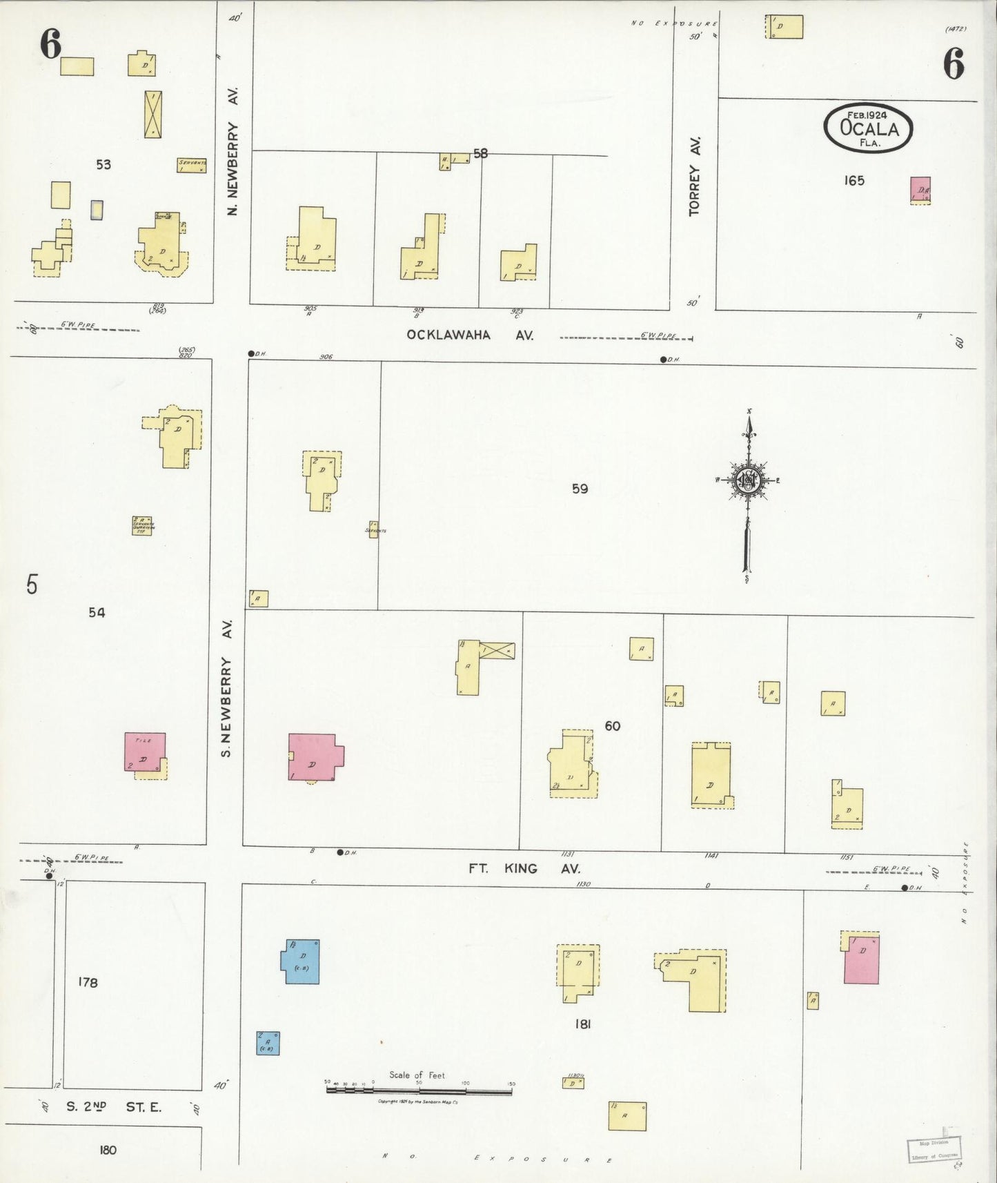 Sanborn Fire Insurance Map from Ocala, Marion County, Florida (1924), Sheet #0006 - Complete Map Set gallery image, historic Sanborn map, vintage wall art, Florida Florida