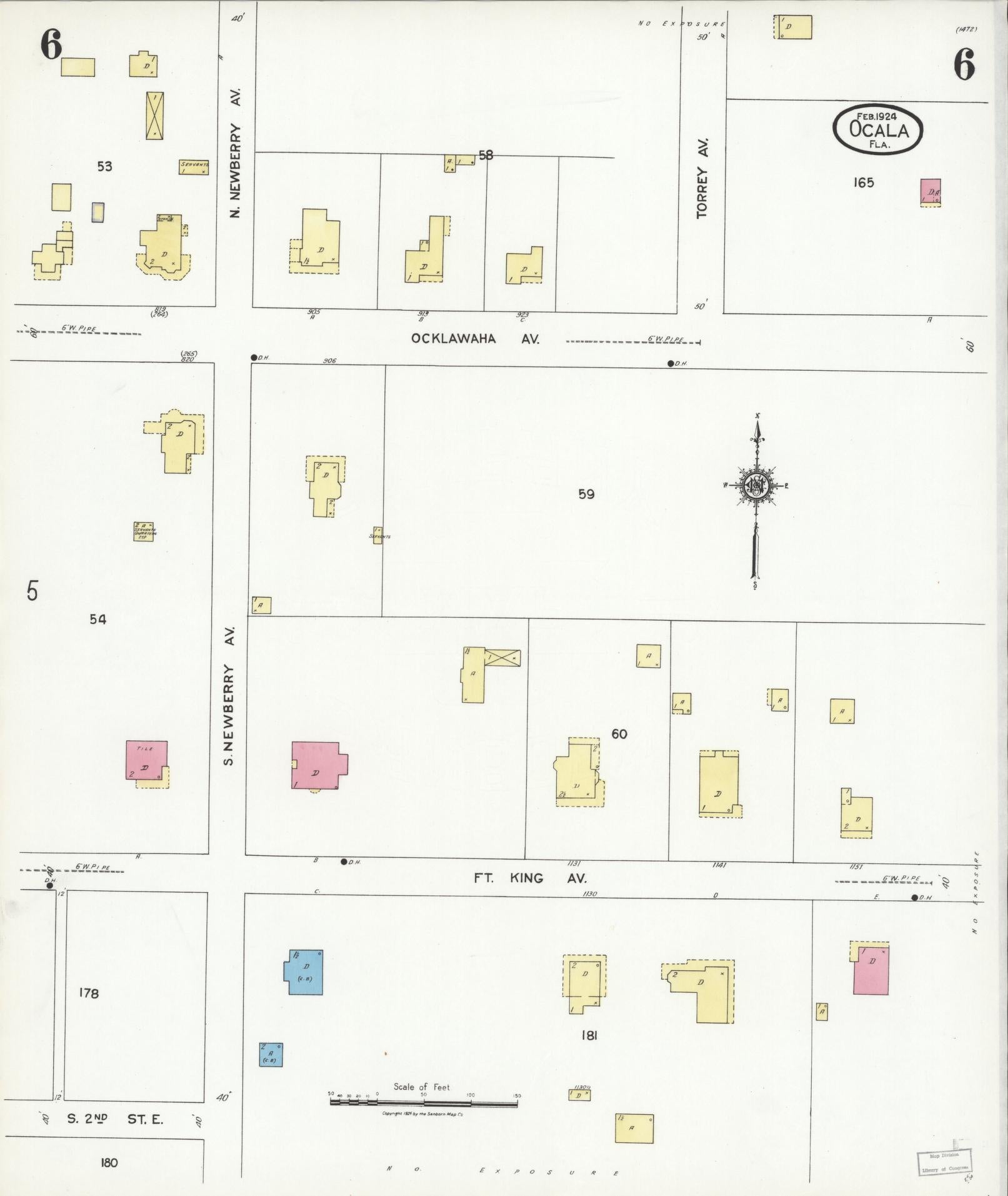 Sanborn Fire Insurance Map from Ocala, Marion County, Florida (1924), Sheet #0006 - Complete Map Set gallery image, historic Sanborn map, vintage wall art, Florida Florida