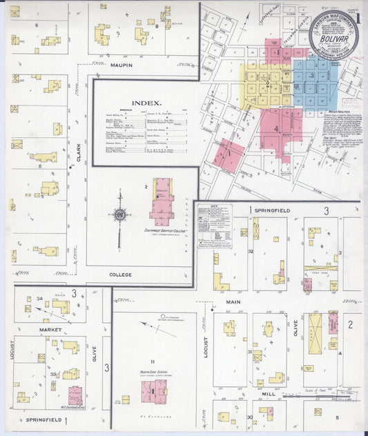Sanborn Fire Insurance Map from Bolivar, Polk County, Missouri. (1909) – Historic Sanborn Fire Insurance Map Print