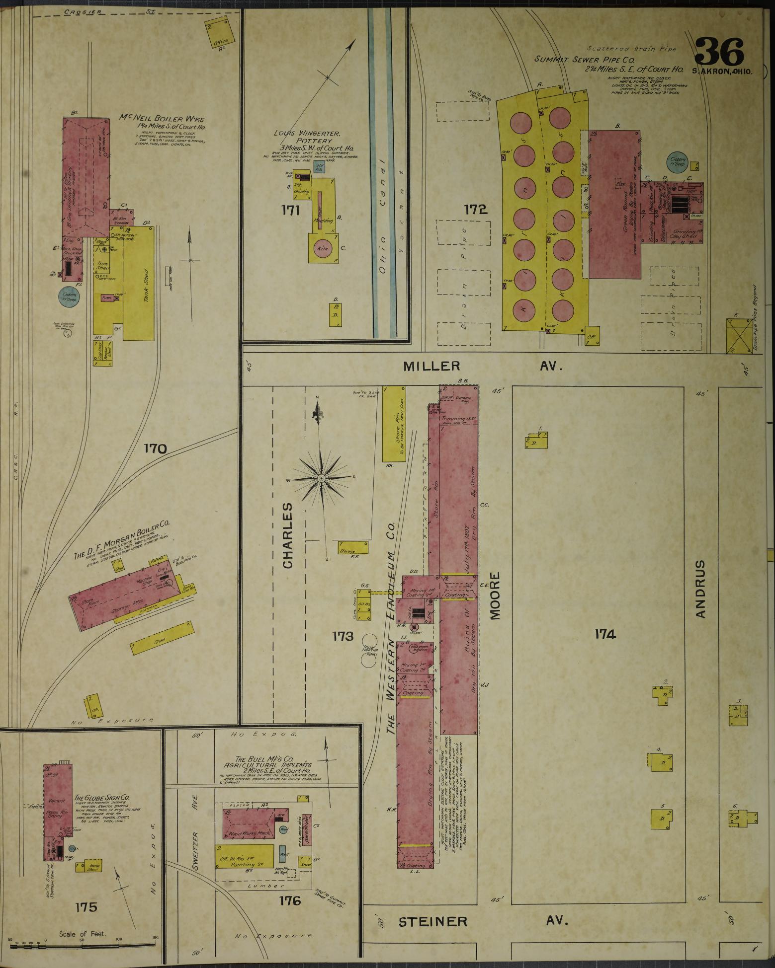 Sanborn Fire Insurance Map from Akron, Summit County, Ohio (1892), Sheet #0036 - Historic Sanborn Fire Insurance Map Print, vintage old map wall art, antique decor, genealogy gift, Ohio Ohio map