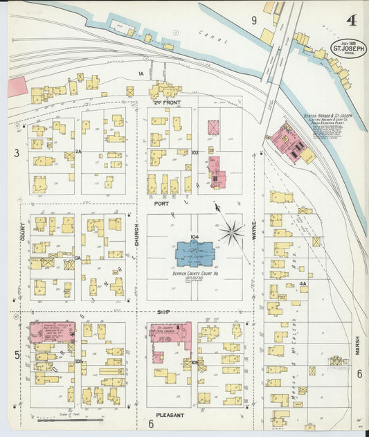 Sanborn Fire Insurance Map from Saint Joseph, Berrien County, Michigan (1902), Sheet #0004 - Historic Sanborn Fire Insurance Map Print, vintage old map wall art, antique decor, genealogy gift, Michigan Michigan map