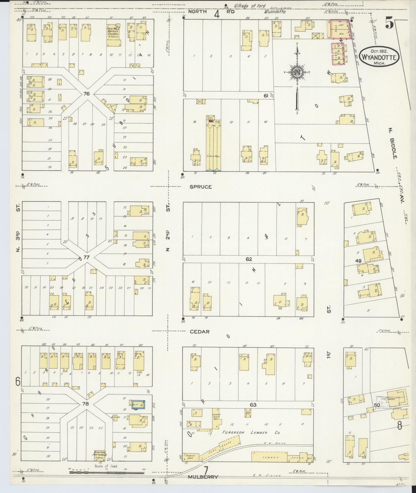 Sanborn Fire Insurance Map from Wyandotte, Wayne County, Michigan (1912), Sheet #0005 - Complete Map Set gallery image, historic Sanborn map, vintage wall art, Michigan Michigan