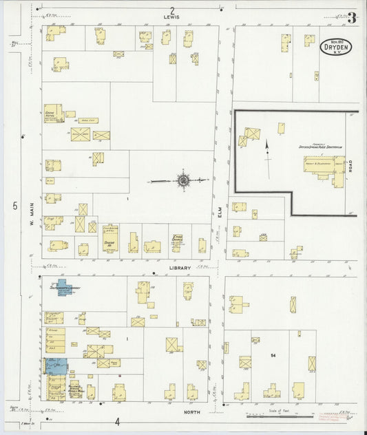 Sanborn Fire Insurance Map from Dryden, Tompkins County, New York (1910), Sheet #0003 - Historic Sanborn Fire Insurance Map Print, vintage old map wall art, antique decor, genealogy gift, New York New York map