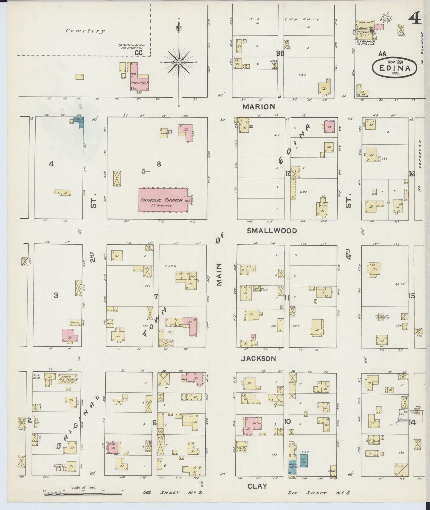 Sanborn Fire Insurance Map from Edina, Knox County, Missouri (1891), Sheet #0004 - Complete Map Set gallery image, historic Sanborn map, vintage wall art, Missouri Missouri