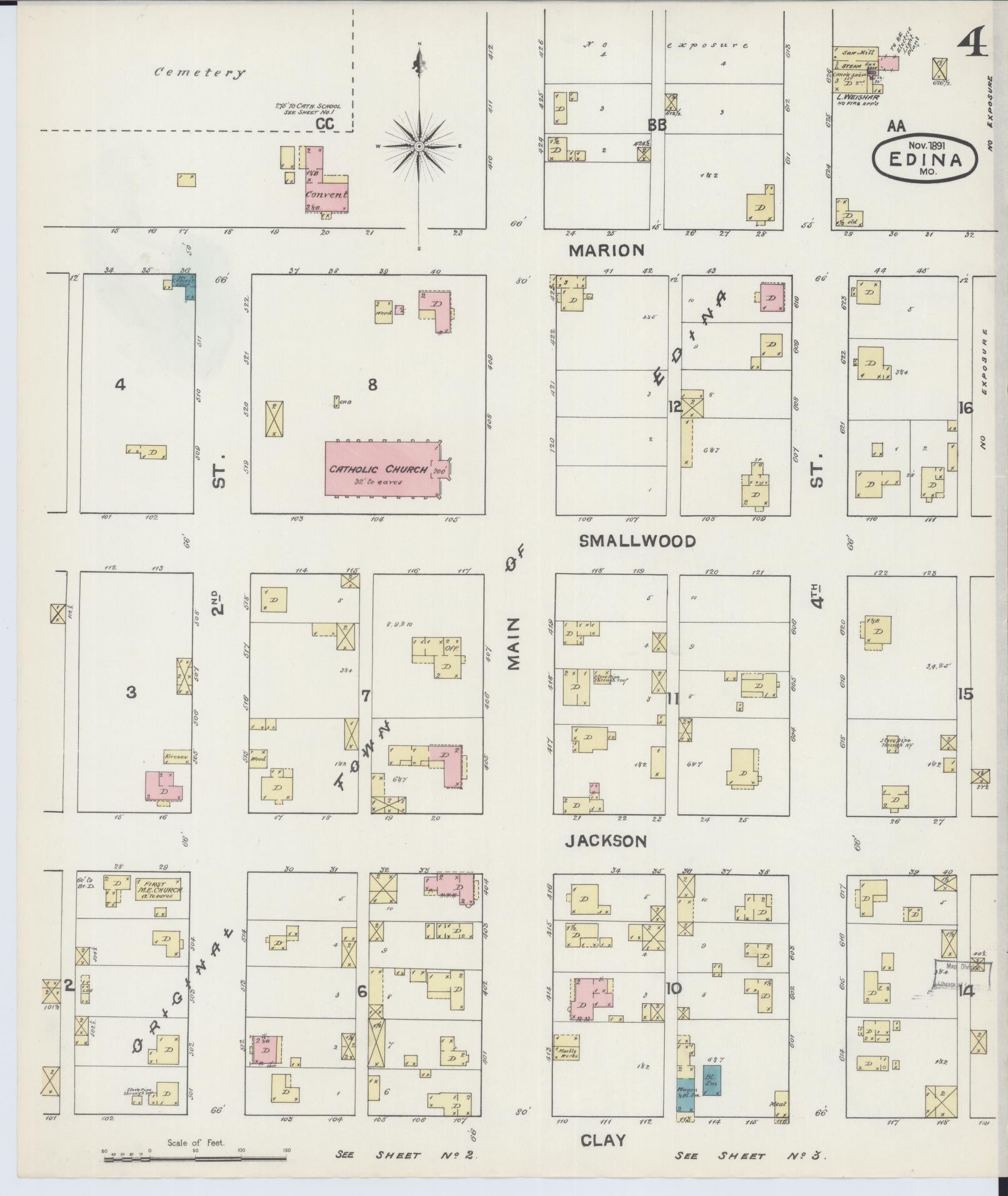 Sanborn Fire Insurance Map from Edina, Knox County, Missouri (1891), Sheet #0004 - Complete Map Set gallery image, historic Sanborn map, vintage wall art, Missouri Missouri