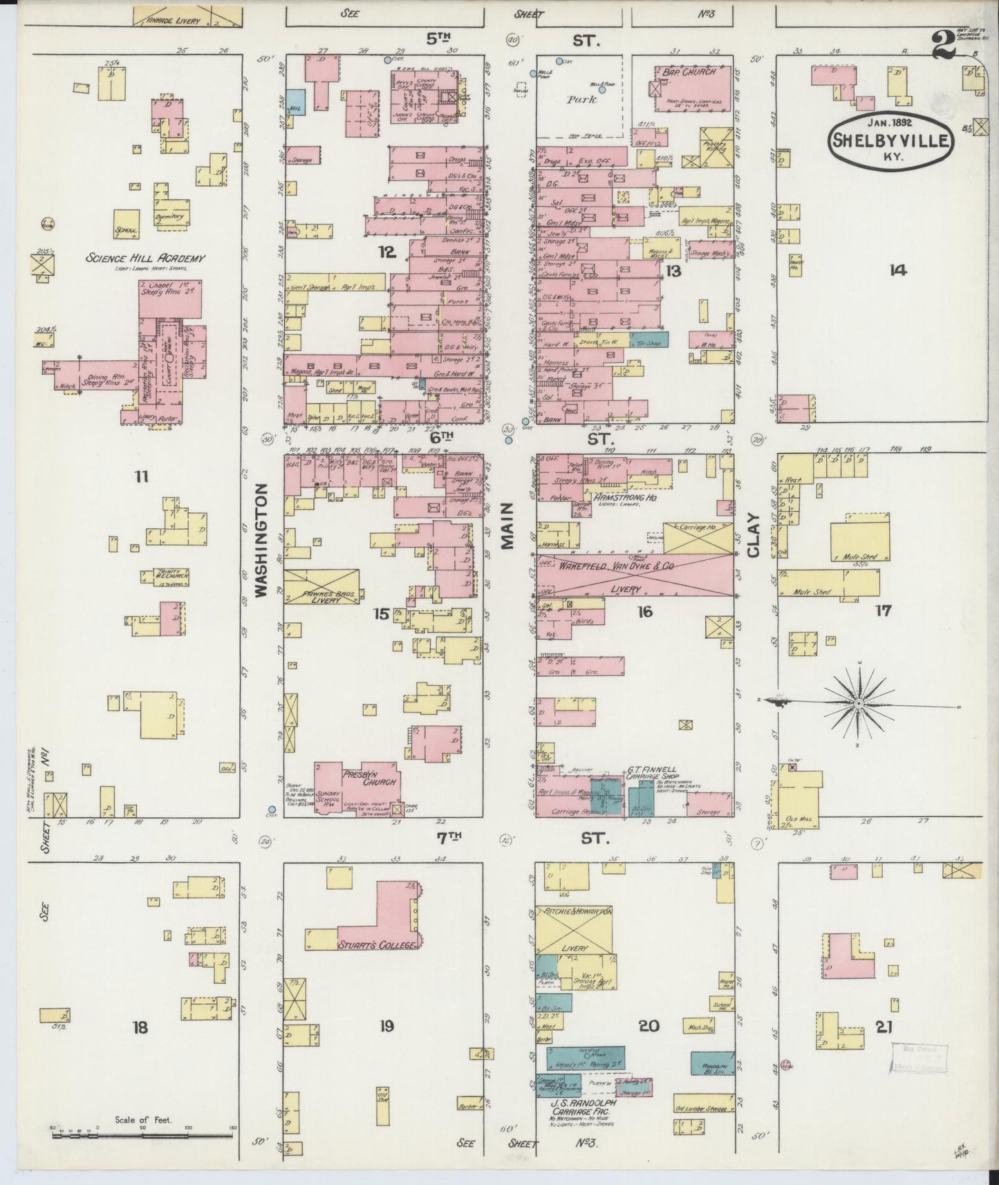 Sanborn Fire Insurance Map from Shelbyville, Shelby County, Kentucky (1892), Sheet #0002 - Historic Sanborn Fire Insurance Map Print, vintage old map wall art, antique decor, genealogy gift, Kentucky Kentucky map