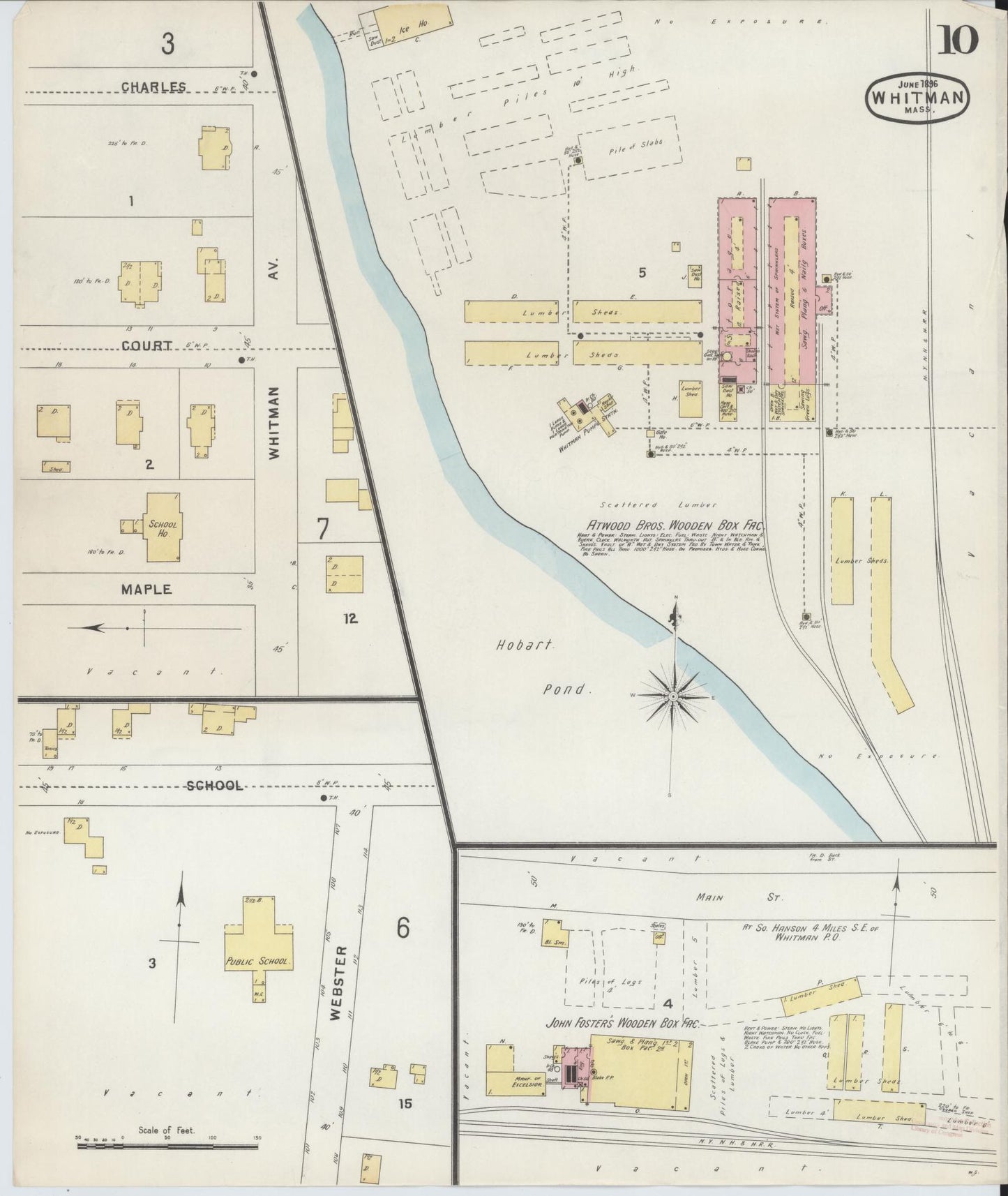 Sanborn Fire Insurance Map from Whitman, Plymouth County, Massachusetts (1896), Sheet #0010 - Historic Sanborn Fire Insurance Map Print, vintage old map wall art, antique decor, genealogy gift, Massachusetts Massachusetts map