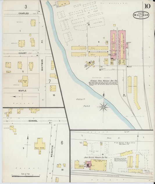 Sanborn Fire Insurance Map from Whitman, Plymouth County, Massachusetts (1896), Sheet #0010 - Historic Sanborn Fire Insurance Map Print, vintage old map wall art, antique decor, genealogy gift, Massachusetts Massachusetts map