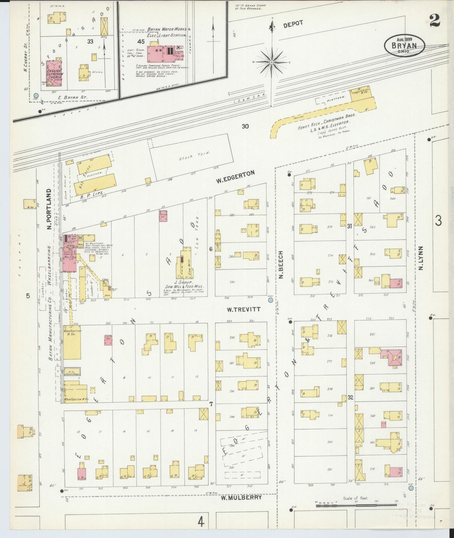 Sanborn Fire Insurance Map from Bryan, Williams County, Ohio (1899), Sheet #0002 - Complete Map Set gallery image, historic Sanborn map, vintage wall art, Ohio Ohio