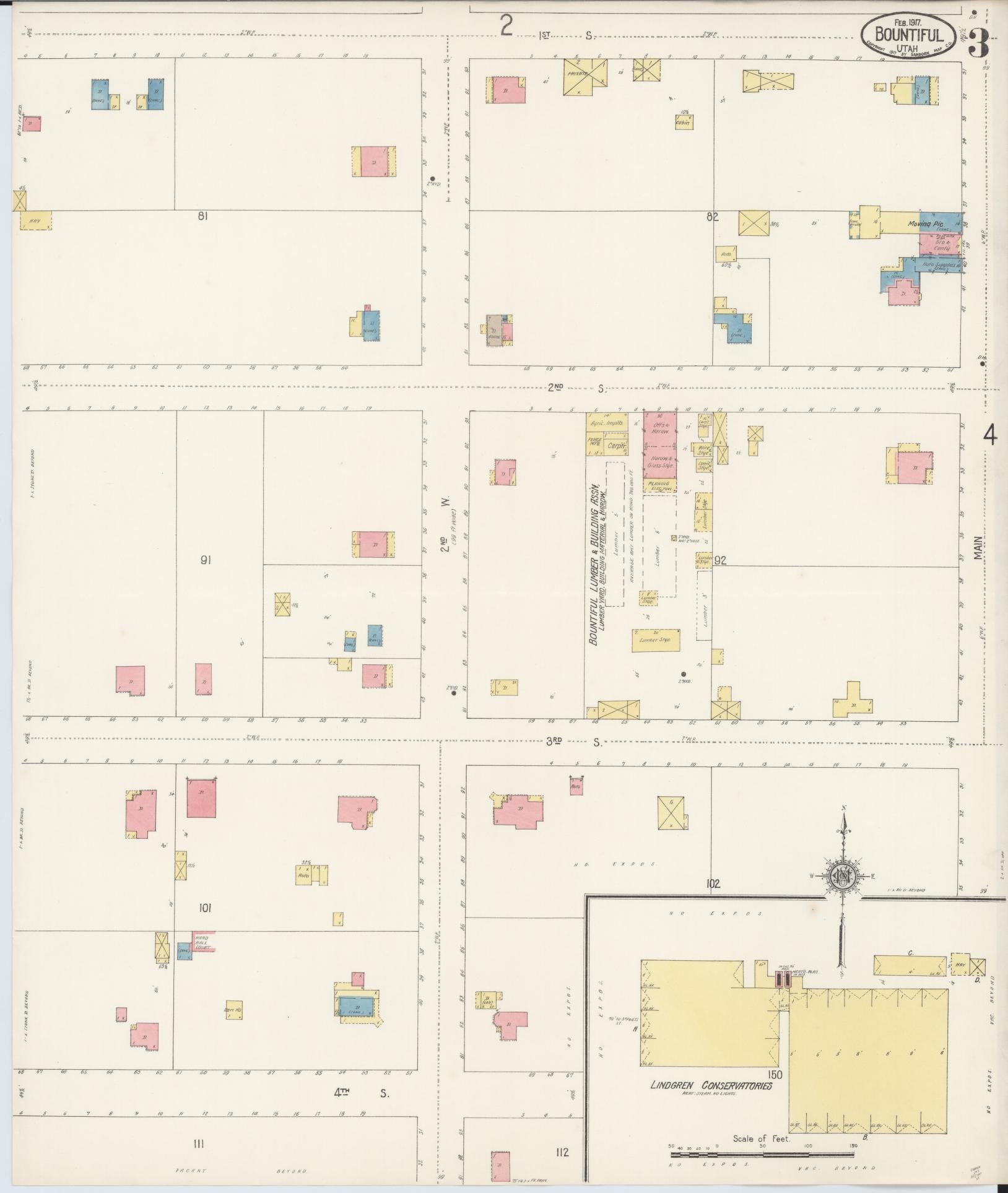 Sanborn Fire Insurance Map from Bountiful, Davis County, Utah (1917), Sheet #0003 - Complete Map Set gallery image, historic Sanborn map, vintage wall art, Utah Utah