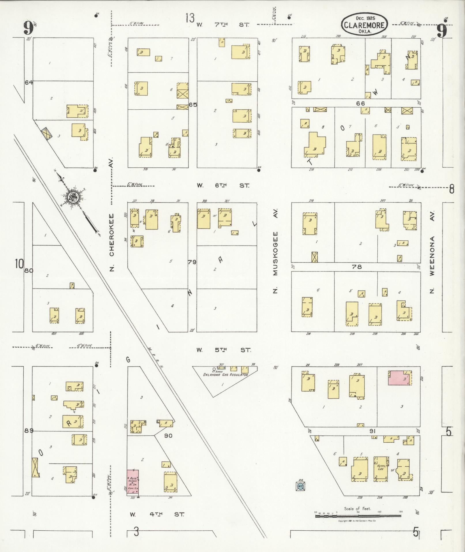 Sanborn Fire Insurance Map from Claremore, Rogers County, Oklahoma (1925), Sheet #0009 - Historic Sanborn Fire Insurance Map Print, vintage old map wall art, antique decor, genealogy gift, Oklahoma Oklahoma map