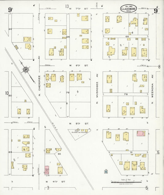 Sanborn Fire Insurance Map from Claremore, Rogers County, Oklahoma (1925), Sheet #0009 - Historic Sanborn Fire Insurance Map Print, vintage old map wall art, antique decor, genealogy gift, Oklahoma Oklahoma map