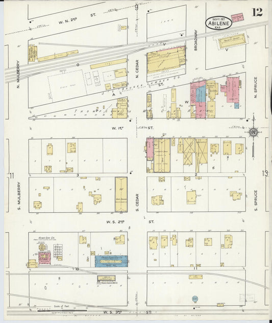 Sanborn Fire Insurance Map from Abilene, Dickinson County, Kansas (1917), Sheet #0012 - Historic Sanborn Fire Insurance Map Print, vintage old map wall art, antique decor, genealogy gift, Kansas Kansas map