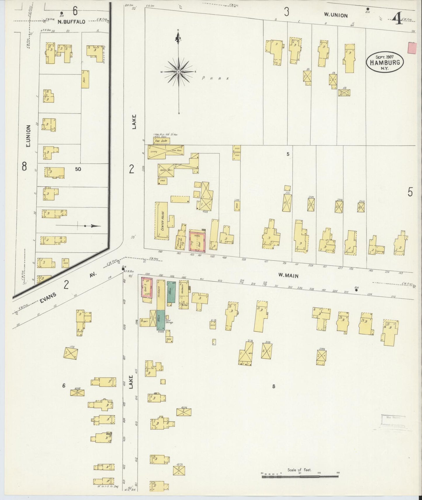 Sanborn Fire Insurance Map from Hamburg, Erie County, New York (1907), Sheet #0004 - Historic Sanborn Fire Insurance Map Print, vintage old map wall art, antique decor, genealogy gift, New York New York map