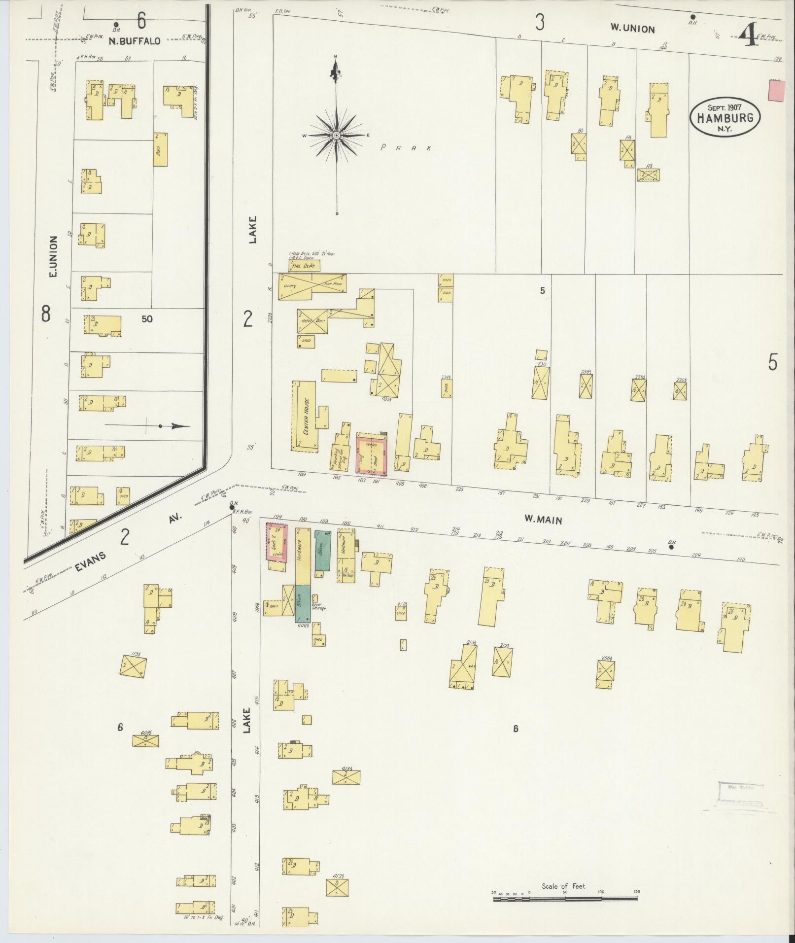 Sanborn Fire Insurance Map from Hamburg, Erie County, New York (1907), Sheet #0004 - Historic Sanborn Fire Insurance Map Print, vintage old map wall art, antique decor, genealogy gift, New York New York map
