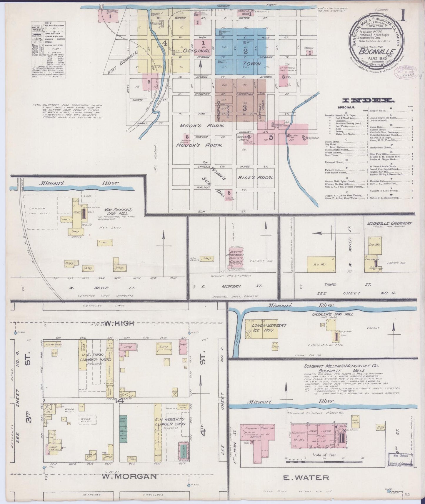 Sanborn Fire Insurance Map from Boonville, Cooper County, Missouri (1885), Sheet #0001 - Complete Map Set gallery image, historic Sanborn map, vintage wall art, Missouri Missouri