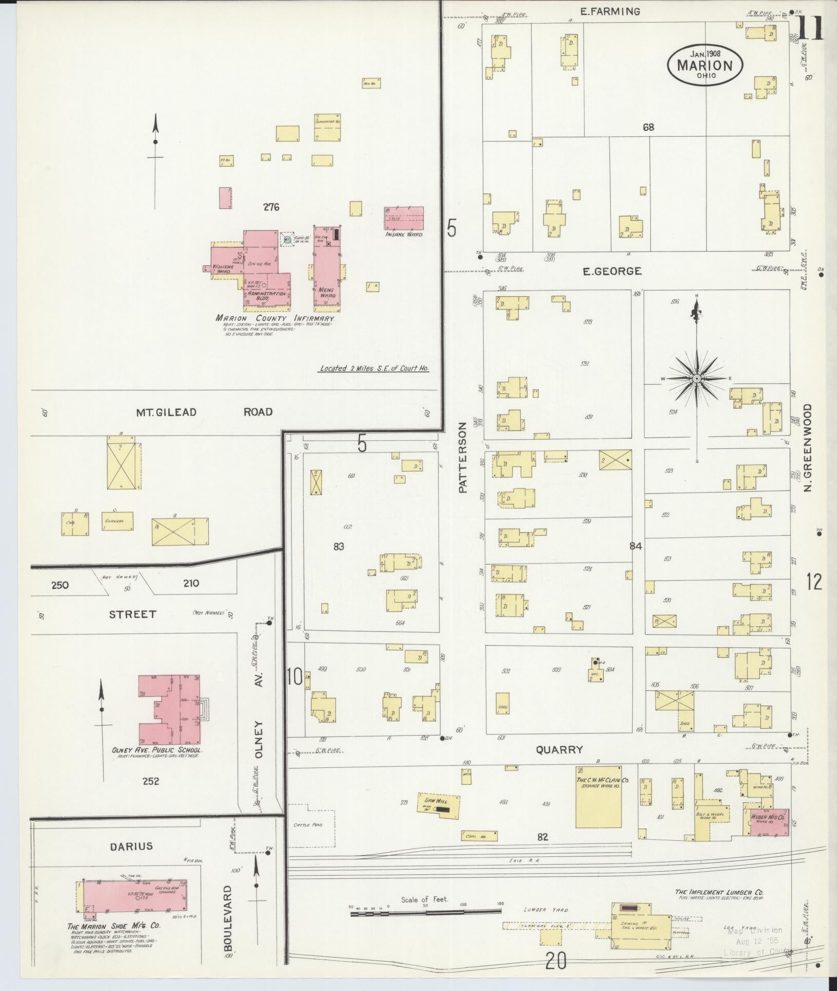Sanborn Fire Insurance Map from Marion, Marion County, Ohio (1908), Sheet #0011 - Historic Sanborn Fire Insurance Map Print, vintage old map wall art, antique decor, genealogy gift, Ohio Ohio map