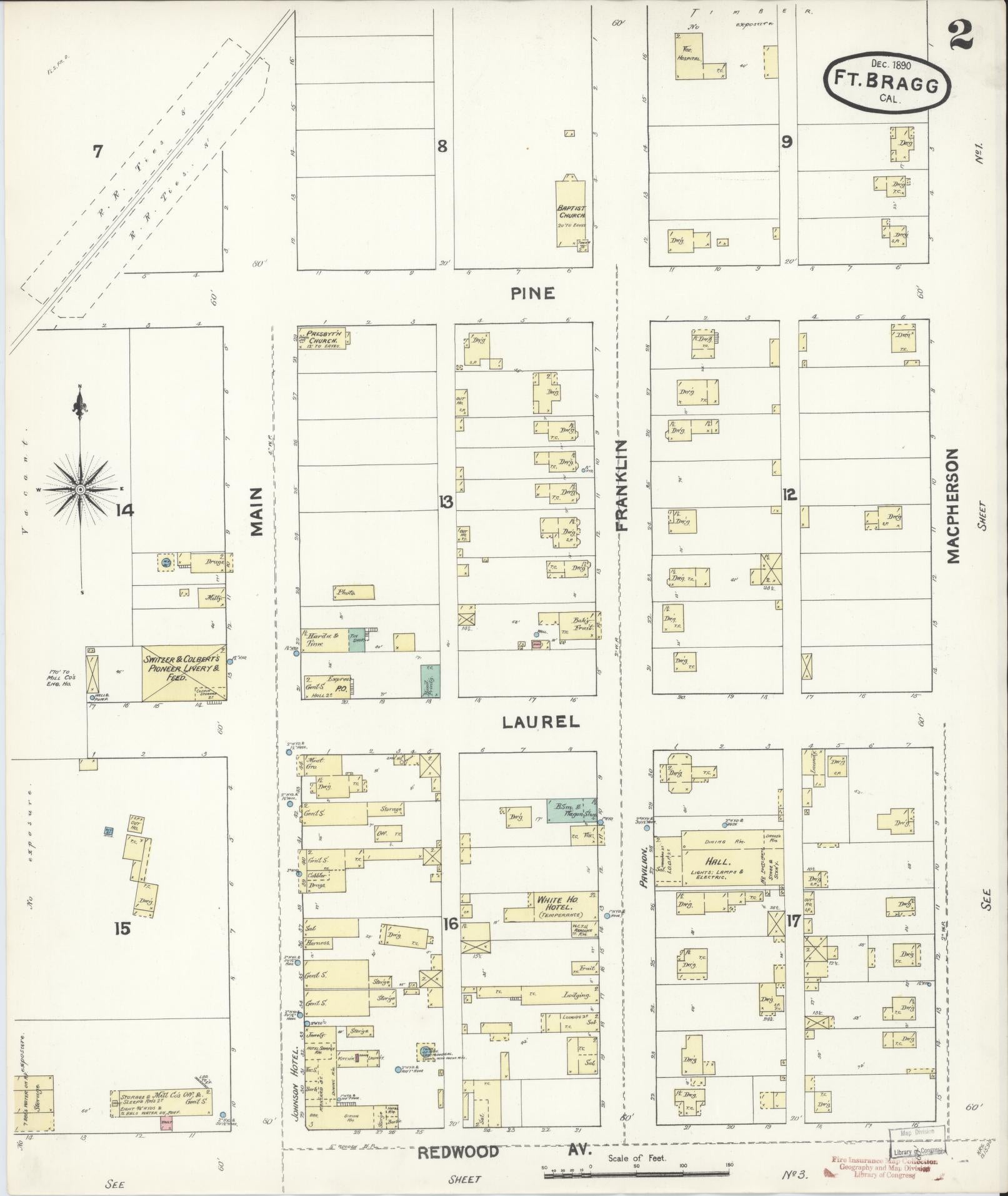 Sanborn Fire Insurance Map from Fort Bragg, Mendocino County, California (1890), Sheet #0002 - Historic Sanborn Fire Insurance Map Print, vintage old map wall art, antique decor, genealogy gift, California California map