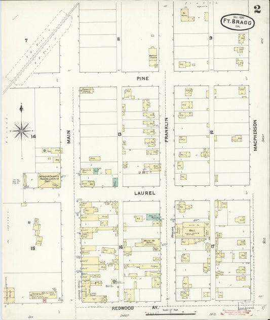 Sanborn Fire Insurance Map from Fort Bragg, Mendocino County, California (1890), Sheet #0002 - Historic Sanborn Fire Insurance Map Print, vintage old map wall art, antique decor, genealogy gift, California California map