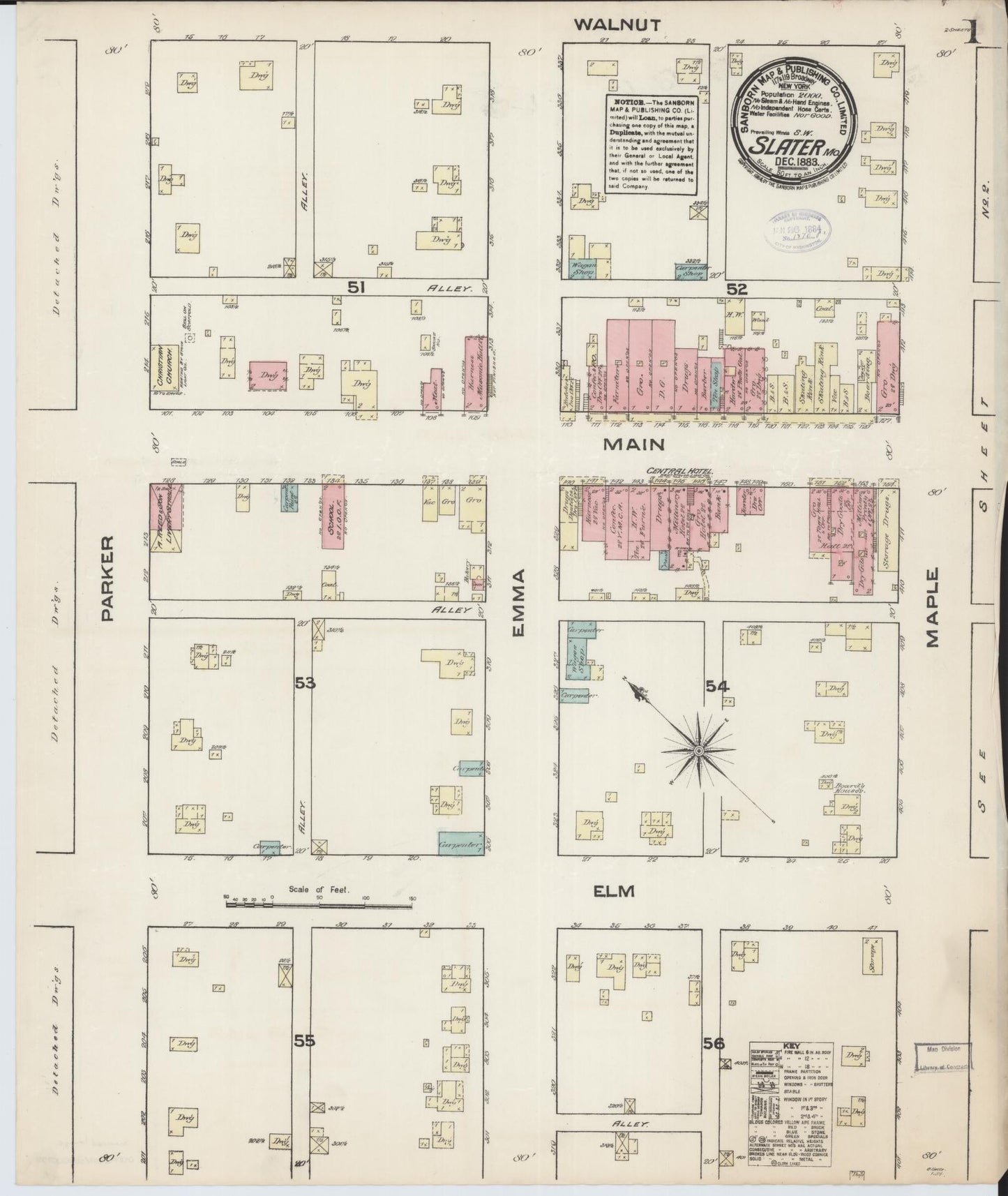 Sanborn Fire Insurance Map from Slater, Saline County, Missouri (1883), Sheet #0001 - Historic Sanborn Fire Insurance Map Print, vintage old map wall art, antique decor, genealogy gift, Missouri Missouri map