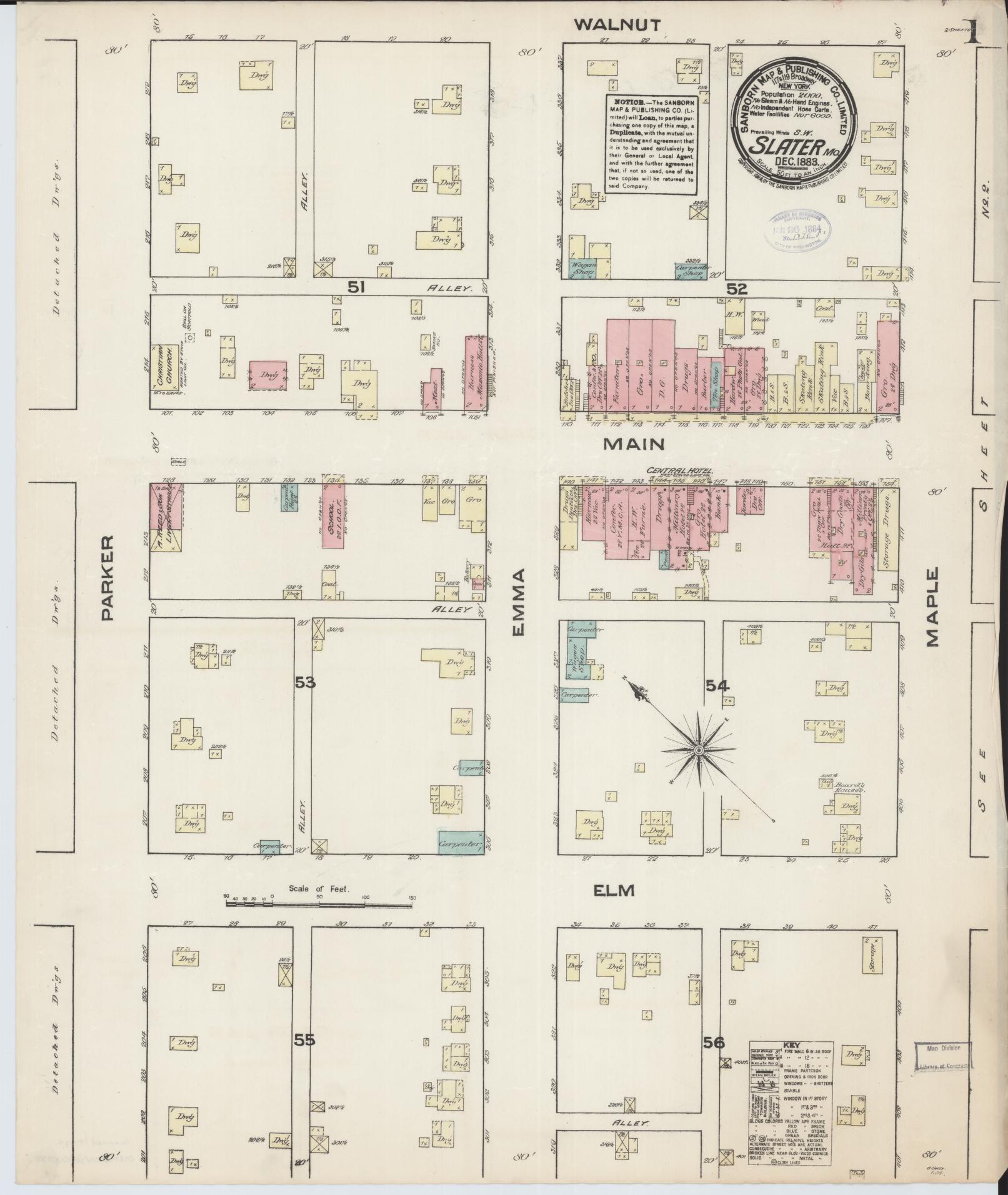 Sanborn Fire Insurance Map from Slater, Saline County, Missouri (1883), Sheet #0001 - Historic Sanborn Fire Insurance Map Print, vintage old map wall art, antique decor, genealogy gift, Missouri Missouri map