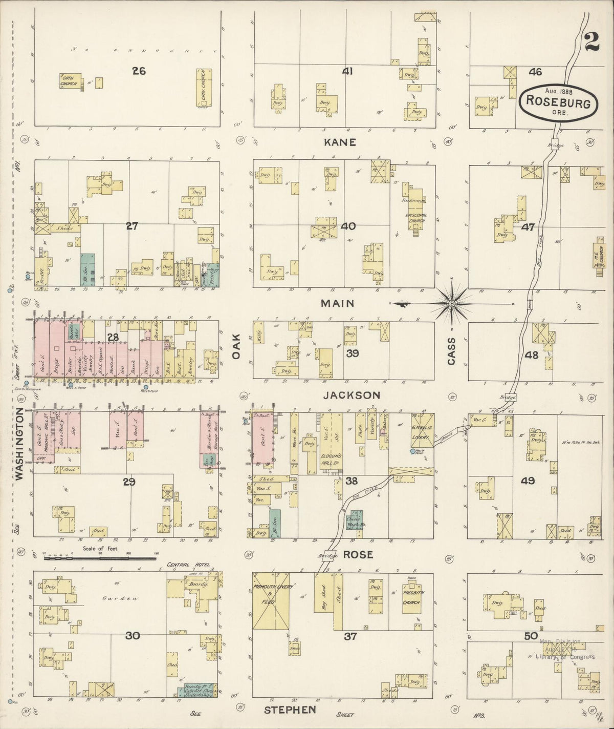 Sanborn Fire Insurance Map from Roseburg, Douglas County, Oregon (1888), Sheet #0002 - Historic Sanborn Fire Insurance Map Print, vintage old map wall art, antique decor, genealogy gift, Oregon Oregon map