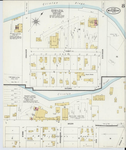 Sanborn Fire Insurance Map from Mount Clemens, Macomb County, Michigan (1897), Sheet #0008 - Historic Sanborn Fire Insurance Map Print, vintage old map wall art, antique decor, genealogy gift, Michigan Michigan map