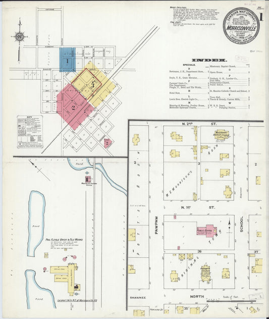 Sanborn Fire Insurance Map from Morrisonville, Christian County, Illinois (1909), Sheet #0001 - Complete Map Set gallery image, historic Sanborn map, vintage wall art, Illinois Illinois