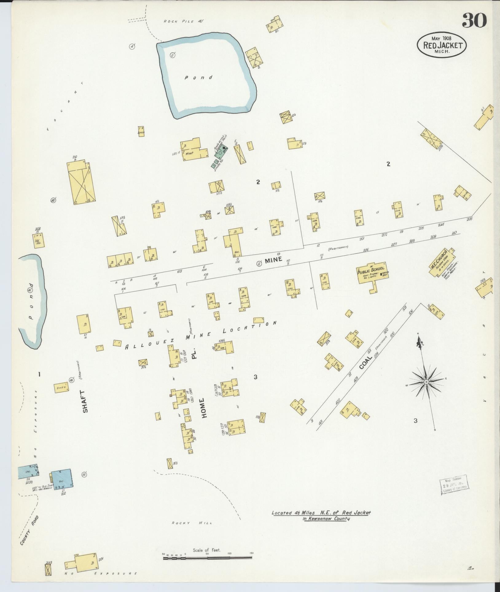 Sanborn Fire Insurance Map from Red Jacket, Houghton County, Michigan (1908), Sheet #0030 - Complete Map Set gallery image, historic Sanborn map, vintage wall art, Michigan Michigan