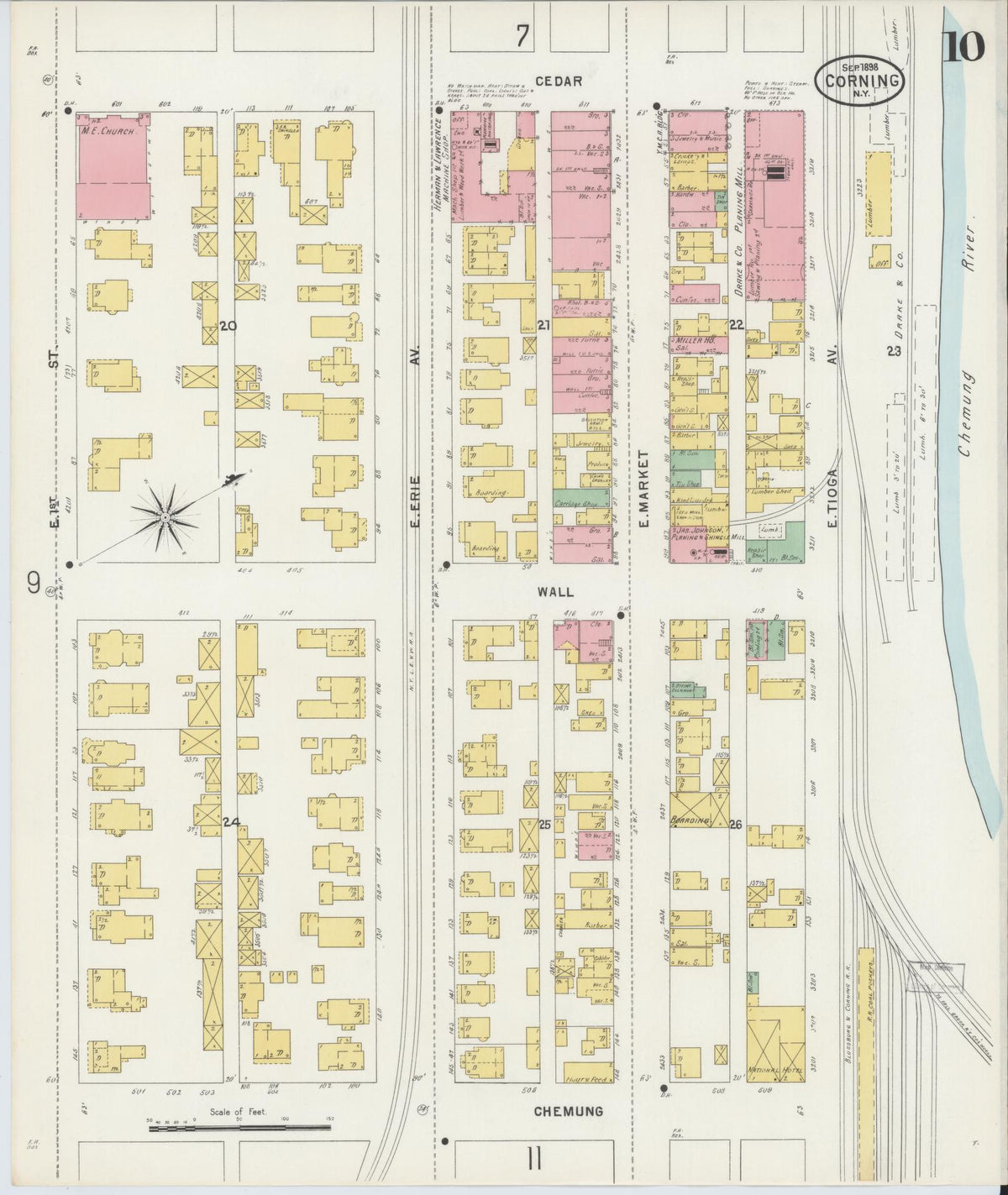 Sanborn Fire Insurance Map from Corning, Steuben County, New York (1898), Sheet #0010 - Historic Sanborn Fire Insurance Map Print, vintage old map wall art, antique decor, genealogy gift, New York New York map