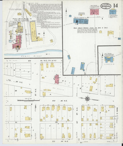 Sanborn Fire Insurance Map from Mandan, Morton County, North Dakota (1919), Sheet #0014 - Complete Map Set gallery image, historic Sanborn map, vintage wall art, North Dakota North Dakota