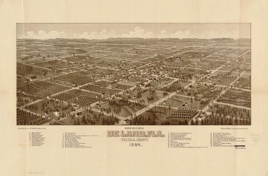 Bird's eye view of De Land, Fla., Volusia County, 1884 (1884) – Historic Bird’s-Eye View Panorama Print