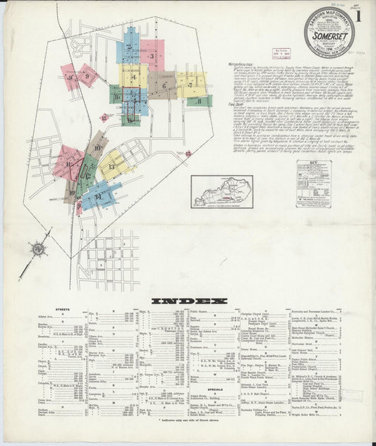Sanborn Fire Insurance Map from Somerset, Pulaski County, Kentucky (1914), Sheet #0001 - Complete Map Set gallery image, historic Sanborn map, vintage wall art, Kentucky Kentucky
