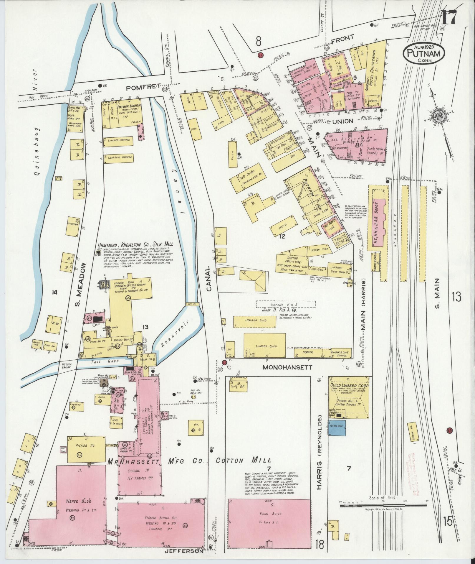 Sanborn Fire Insurance Map from Putnam, Windham County, Connecticut (1920), Sheet #0017 - Complete Map Set gallery image, historic Sanborn map, vintage wall art, Connecticut Connecticut