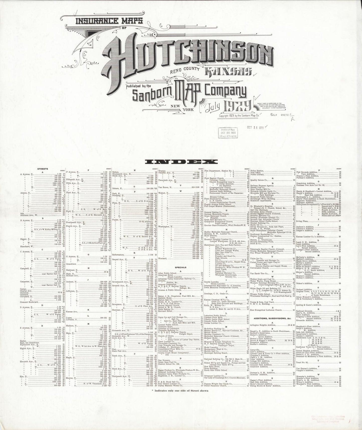 Sanborn Fire Insurance Map from Hutchinson, Reno County, Kansas. (1929) – Historic Sanborn Fire Insurance Map Print